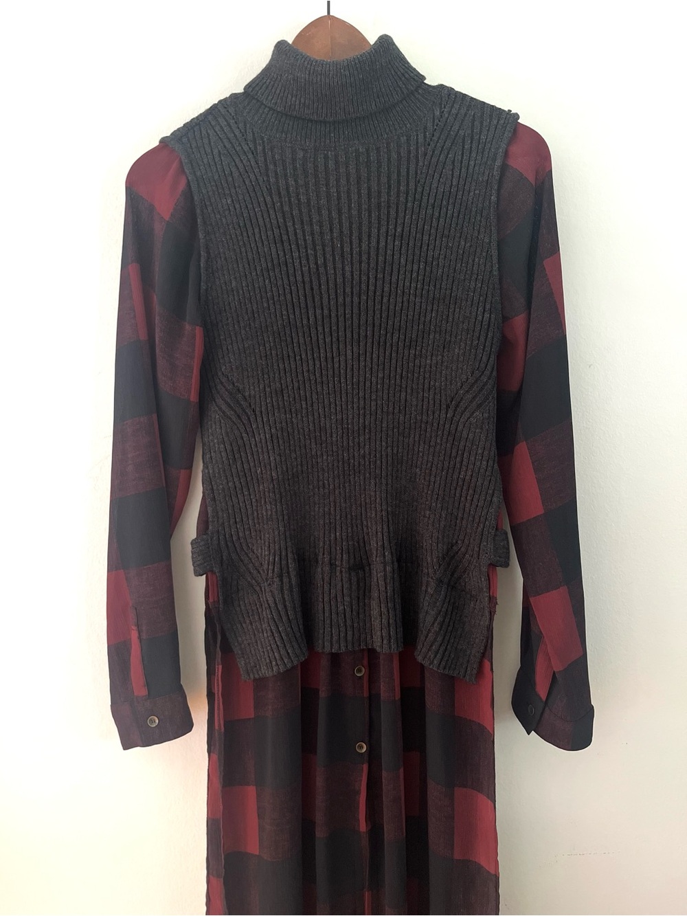 Rock & Republic Dress Sweater Faux Layered Sheer Bottom Buffalo Plaid Size Large - Picture 7 of 10